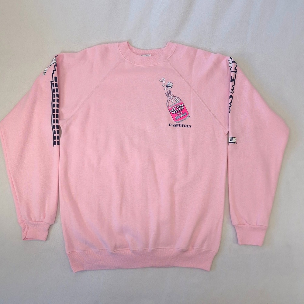 Original New York Seltzer Sweatshirt Pink Large Raspberry Graphic Hanes 80s